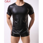 Fashion Black Faux Leather Men Sexy Lingerie Tops