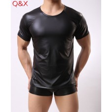 Fashion Black Faux Leather Men Sexy Lingerie Tops