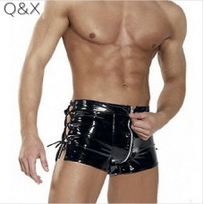 Sexy Latex Zipper  Short Lace Up