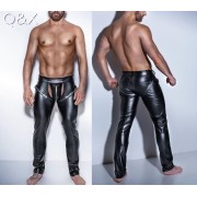 Sexy Men Faux Leather Open Crotch Erotic Latex Pants PVC Night Club Men Straps Trousers
