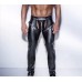Sexy Men Faux Leather Open Crotch Erotic Latex Pants PVC Night Club Men Straps Trousers