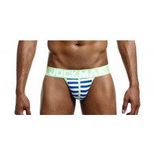 Jockmail Pale Green with sky-blue and white stripes