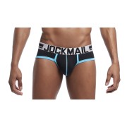 Jockmail Briefs - Black and Sky Blue with White Band