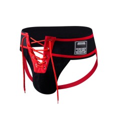 MEN'S JOCKMAIL LACE UP JOCKSTRAP - RED AND BLACK