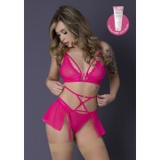 Magic Silk Pink Kink Bralette, High Leg Panty & Garter Skirt Set Magic Silk Pink Kink Bralette, High Leg Panty & Garter Skirt Set