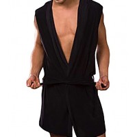 Mens Sexy Sleeveless Hooded Robe - Black