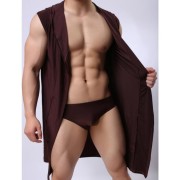 Mens Sexy Sleeveless Hooded Robe - Brown