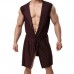 Mens Sexy Sleeveless Hooded Robe - Brown