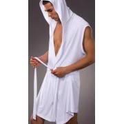 Mens Sexy Sleeveless Hooded Robe - White