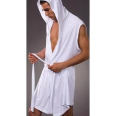 Mens Sexy Sleeveless Hooded Robe - White