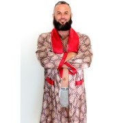 Mens Satin Robe - Brown/Red Mens Satin Robe - Brown/Red